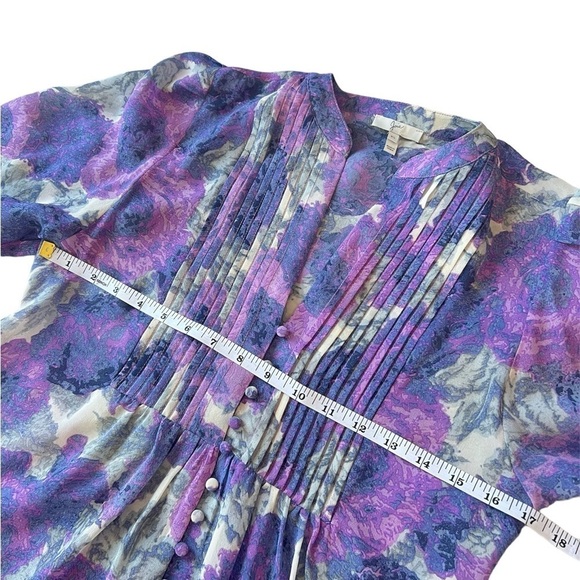 Joie purple floral 100% silk 3/4 sleeve button front top blouse size XS - Picture 10 of 13